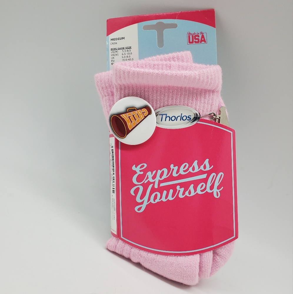 Thorlos Junior's Express Yourself Cheer Crew Socks, Pink, Medium With Pendant